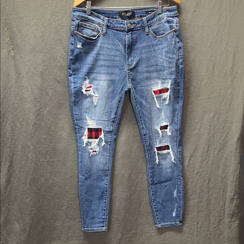 Judy Blue Plaid Patch skinny fit Distressed Jeans